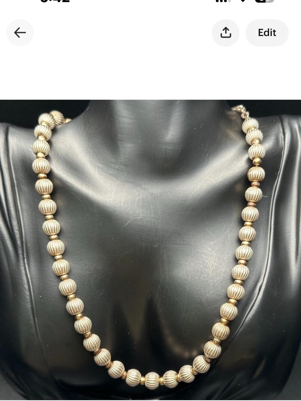 Sterling Silver Ribbed Bead Necklace · Gold Vermeil Accents · 925